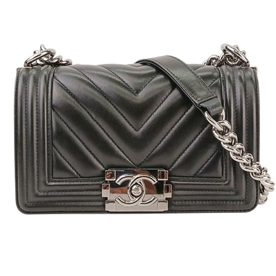 CHANEL シャネル ボーイシャネル Vステッチ スモール 24番 チェーンショルダーバッグ ショルダーバッグ A67085 ラムスキン ブラック シルバー レディース【中古】