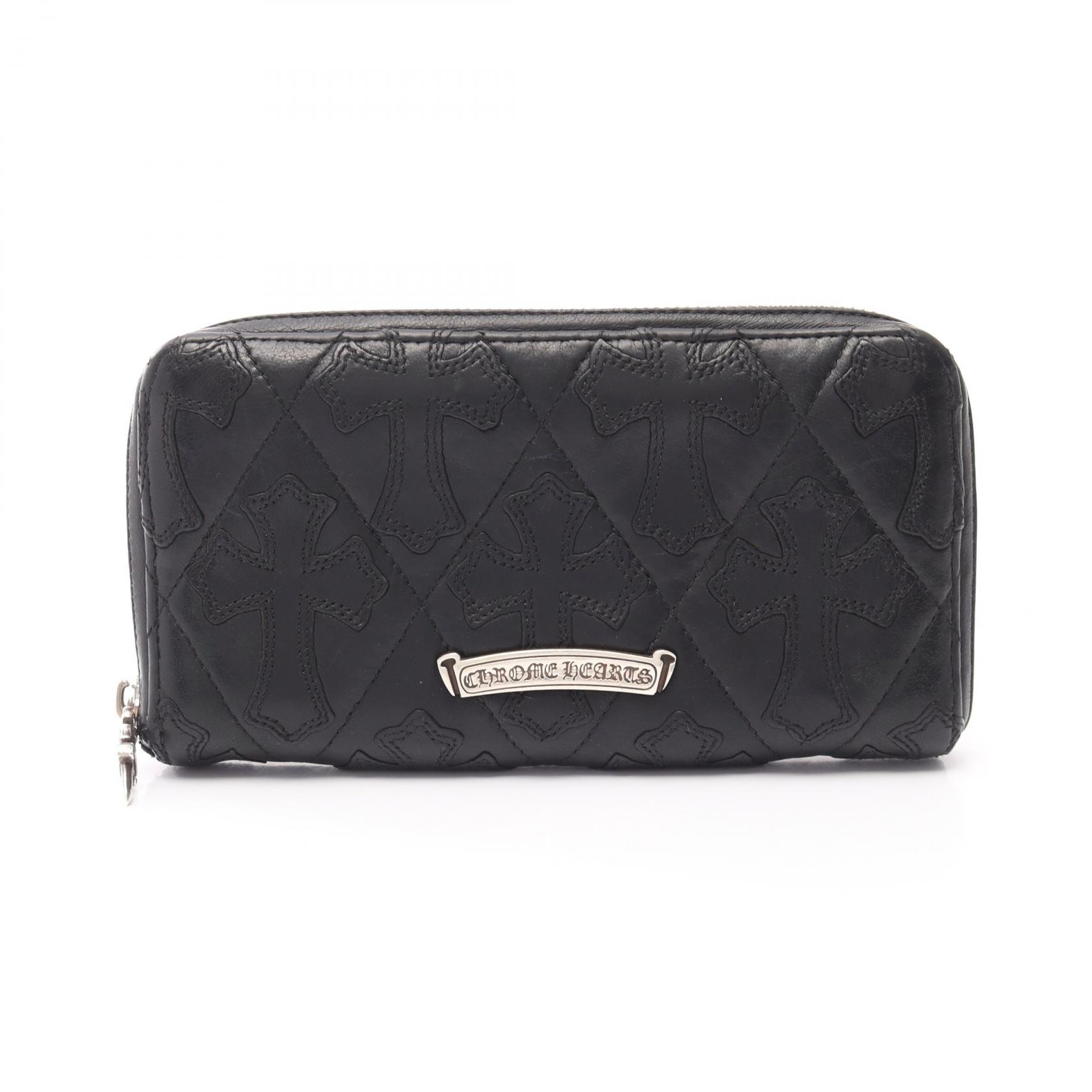 クロムハーツ CHROME HEARTS REC F ZIP QUILTED セメタリークロスパッチ ラウンド長財布 財布 レザー メンズ ブラック系 【中古】