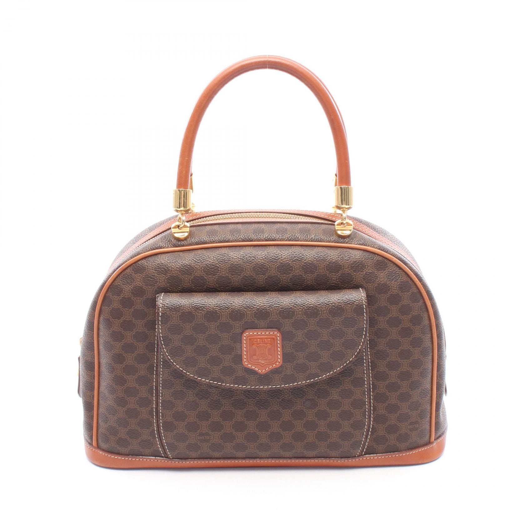 セリーヌ CELINE マカダム ハンドバッグ バッグ PVCコーティングキャンバス レザー レディース ブラウン系 【中古】