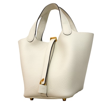 【6fa1272】エルメス ハンドバッグ ピコタンロックPM トリヨンクレマンス ホワイト ゴールド金具 W刻印【中古】レディース