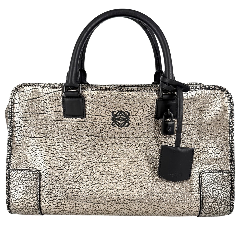 LOEWE ロエベ ハンドバッグ アナグラム アマソナ36 ミニボストンバッグ 肩掛け メタリック レザー ゴールド系 ブラック金具 レディース【中古品】