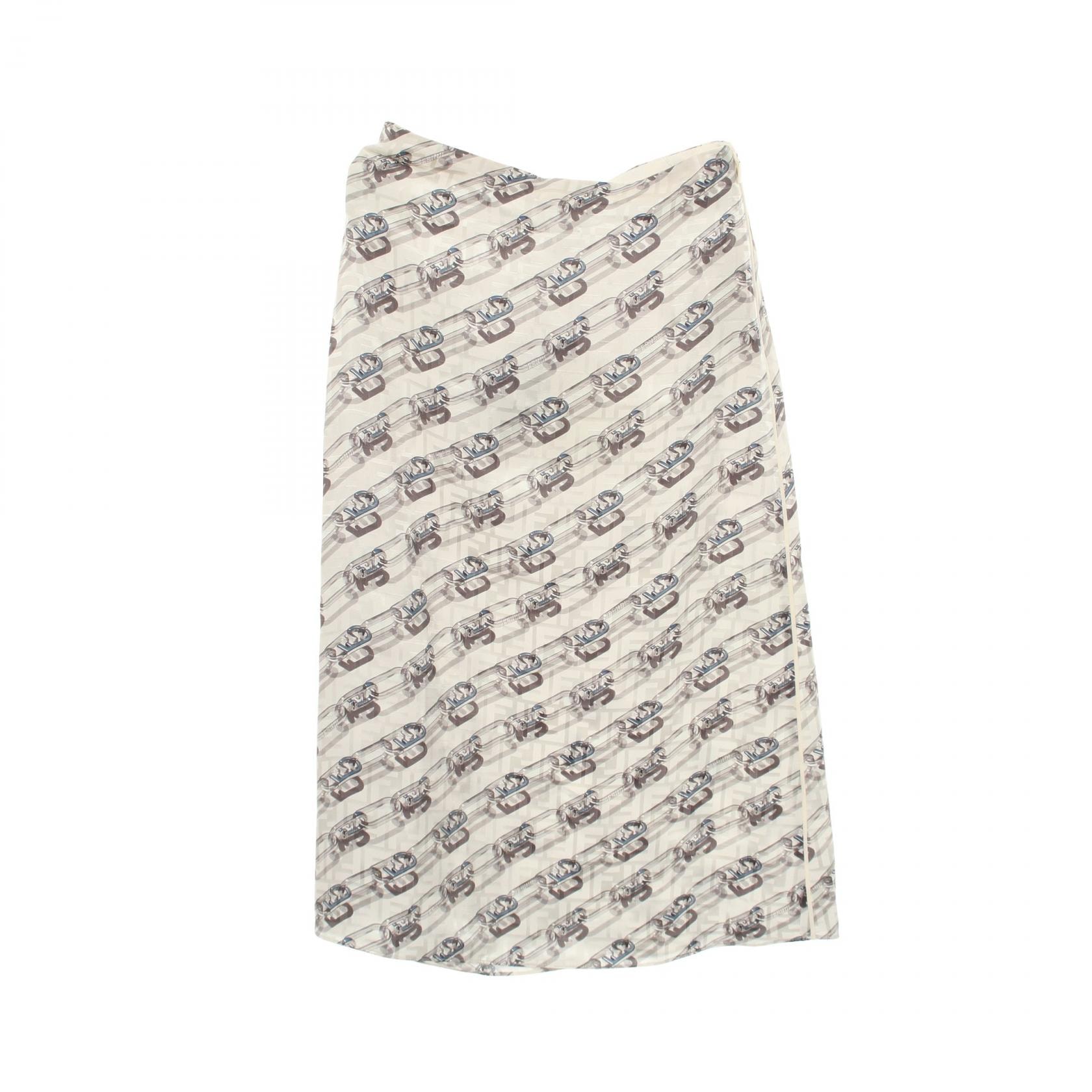 フェンディ FENDI 総柄 スカート 衣料品 ボトムス シルク レディース ホワイト系 / グレー系 【中古】