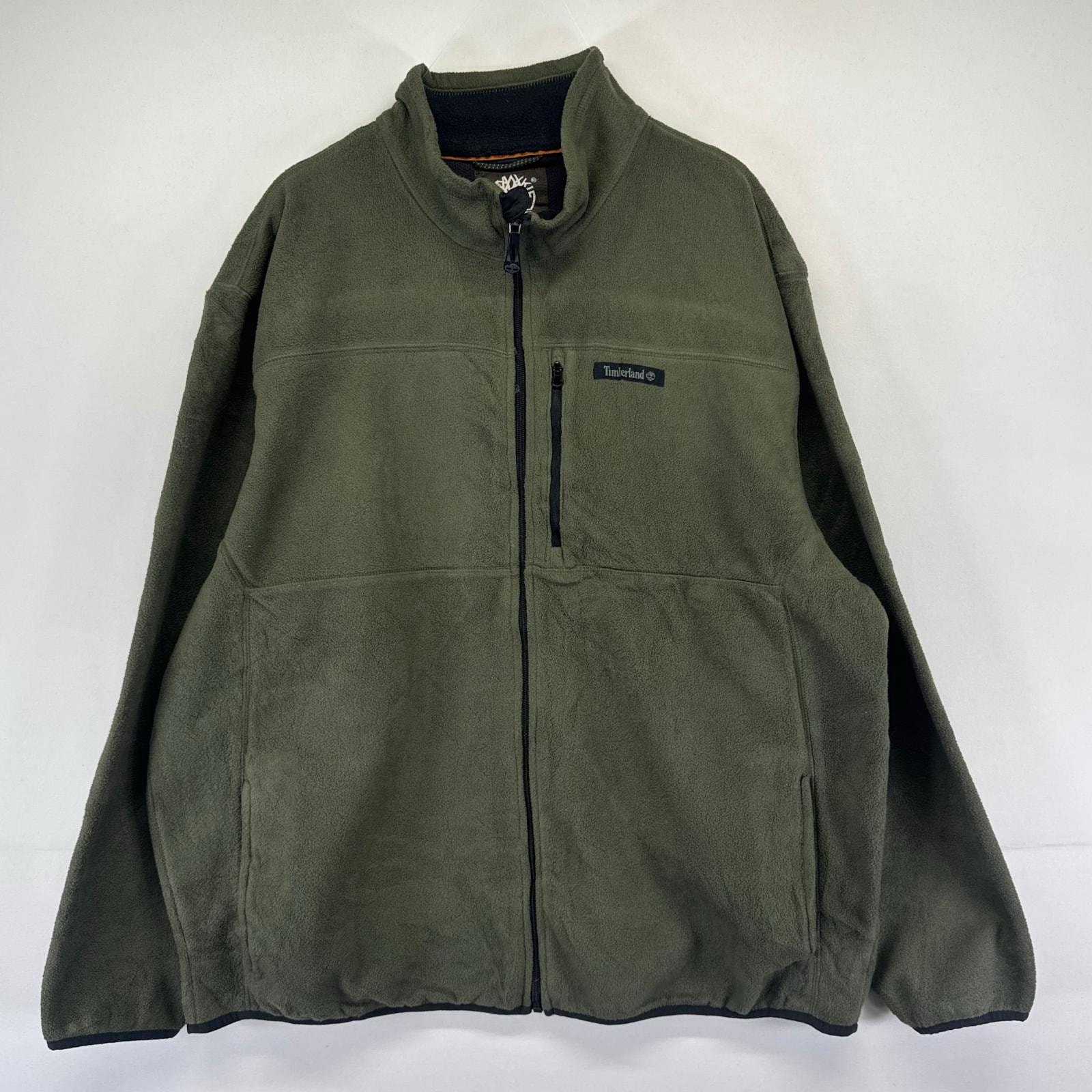 古着 ティンバーランド Timberland フリース ジャケット フルジップ ワンポイントロゴ 胸ポケット 大きいサイズ XL  グリーン系 メンズ