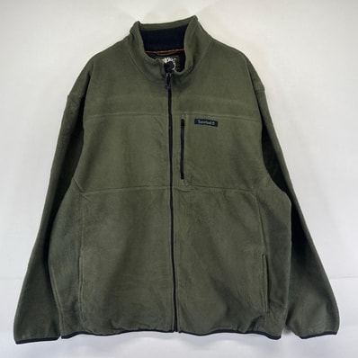 古着 ティンバーランド Timberland フリース ジャケット フルジップ ワンポイントロゴ 胸ポケット 大きいサイズ XL グリーン系 メンズ