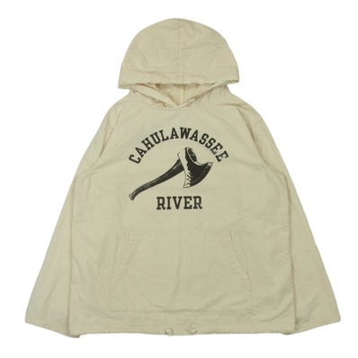 TENDERLOIN テンダーロイン T-STP HOODED CAHULAWASSEE RIVER ドローコード付 カフラワッシー リバー アノラック プルオーバー コットン パーカー フーディー ライトベージュ系 XS【中古】