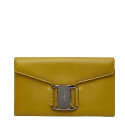 サルヴァトーレフェラガモ ヴァラ 長財布 グリーン レザー レディース Salvatore Ferragamo 【中古】