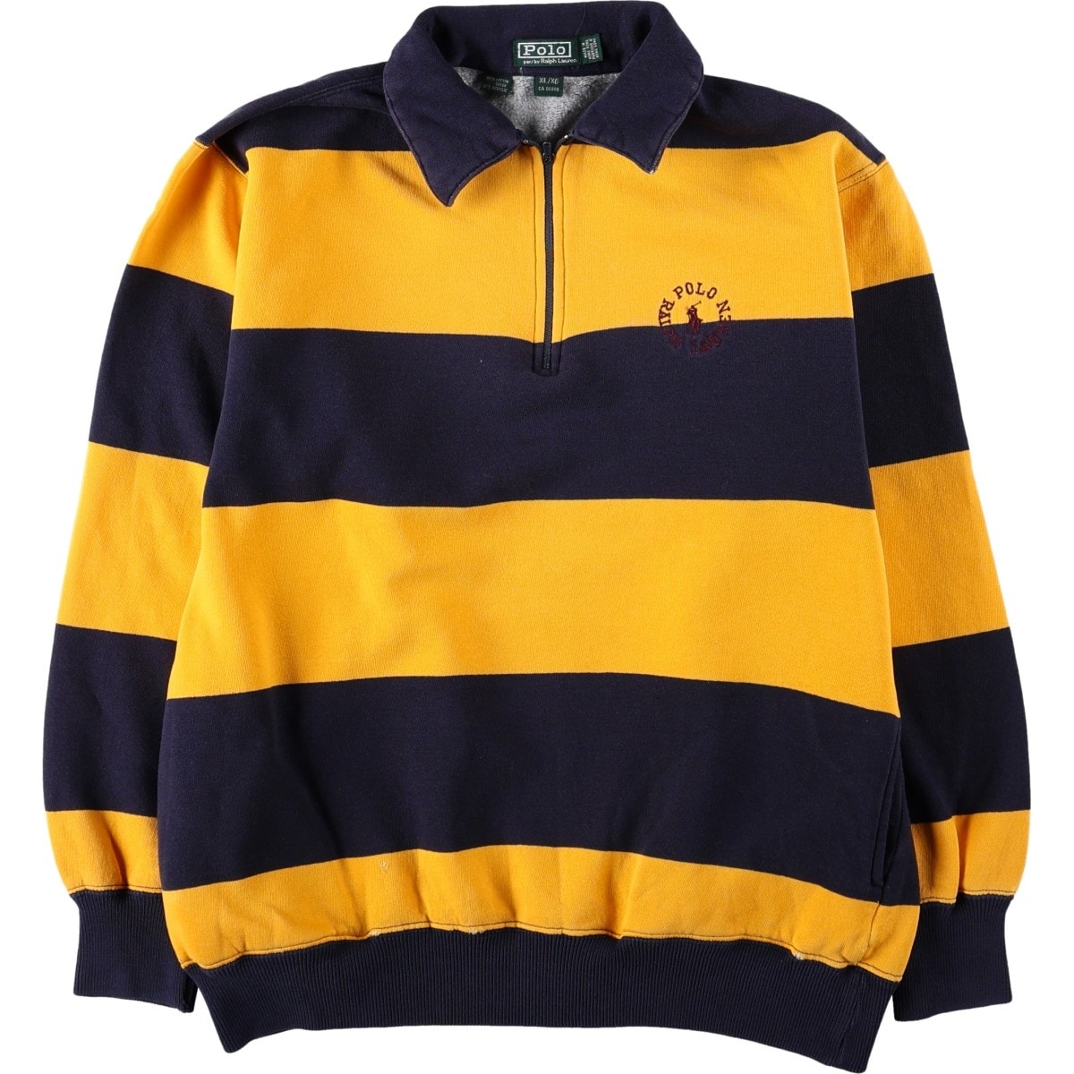 古着 80年代 ラルフローレン Ralph Lauren POLO by Ralph Lauren ボーダー柄 襟付き ハーフジップスウェットシャツ トレーナー レディースL相当 ヴィンテージ/eaa670447