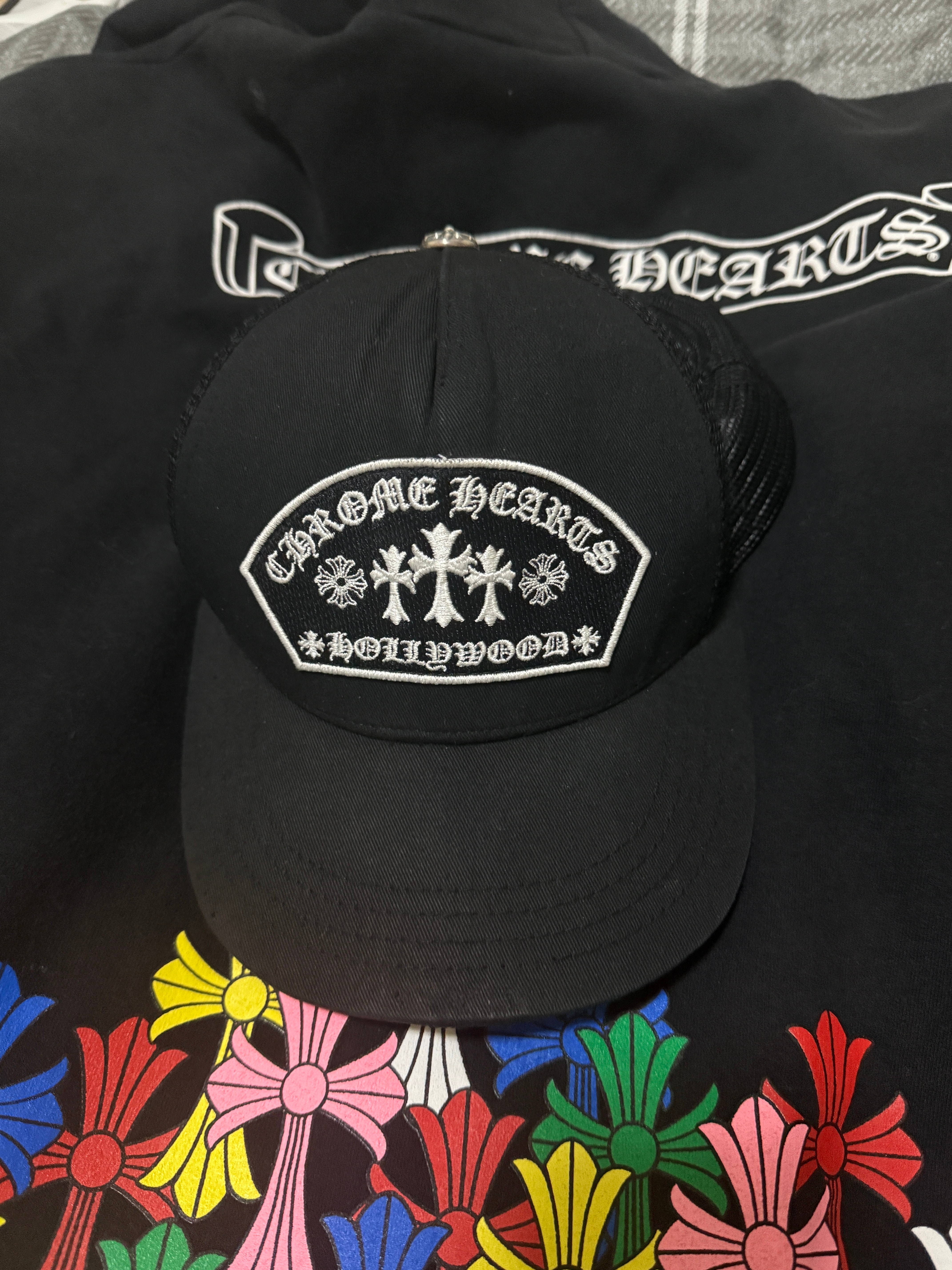 Chrome Hearts Trucker Cap Fabric Front 3 Cross Camouflage "Black/White"