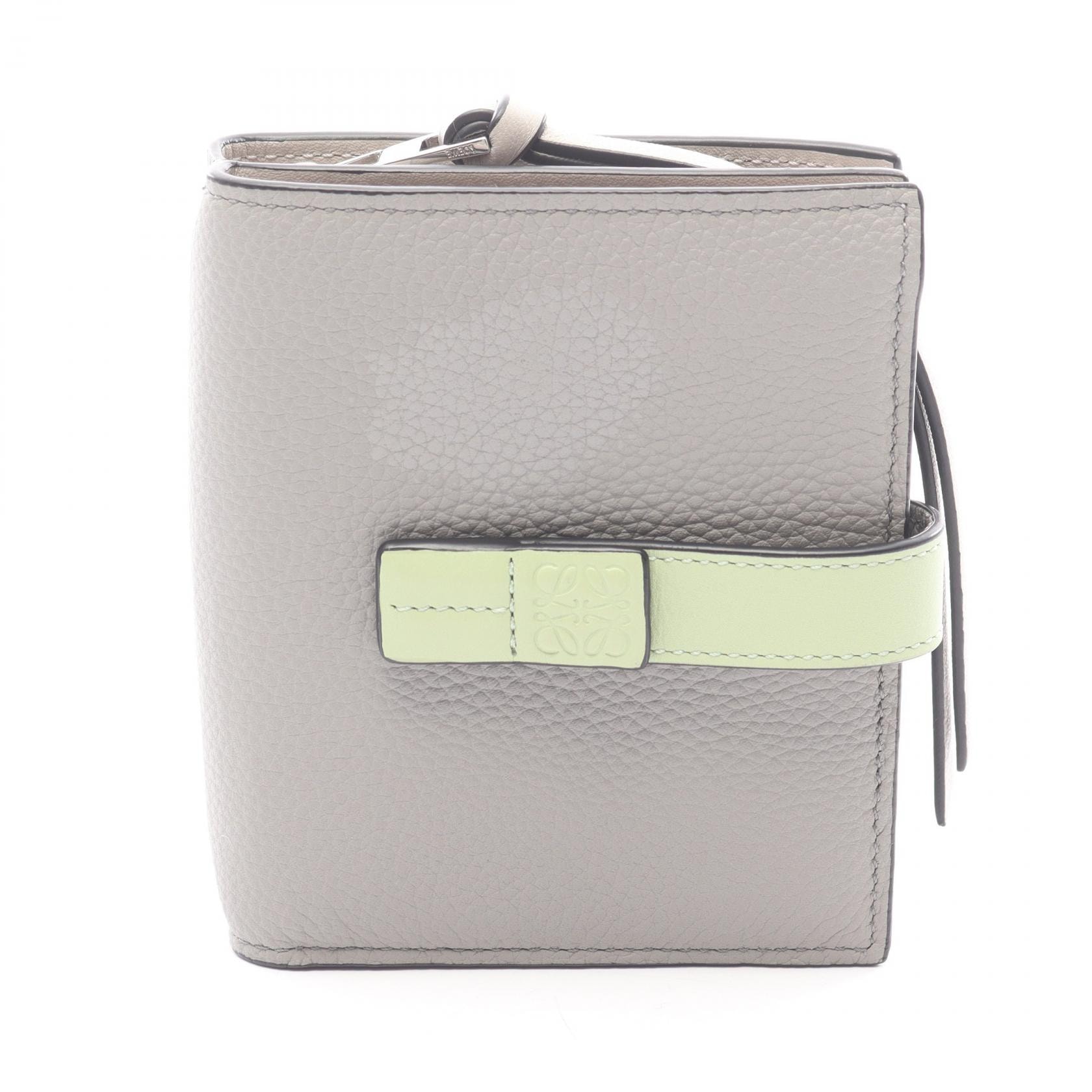 ロエベ LOEWE アナグラム コンパクトジップウォレット 二つ折り財布 財布 レザー レディース グレー系 / グリーン系 0011293990 【中古】