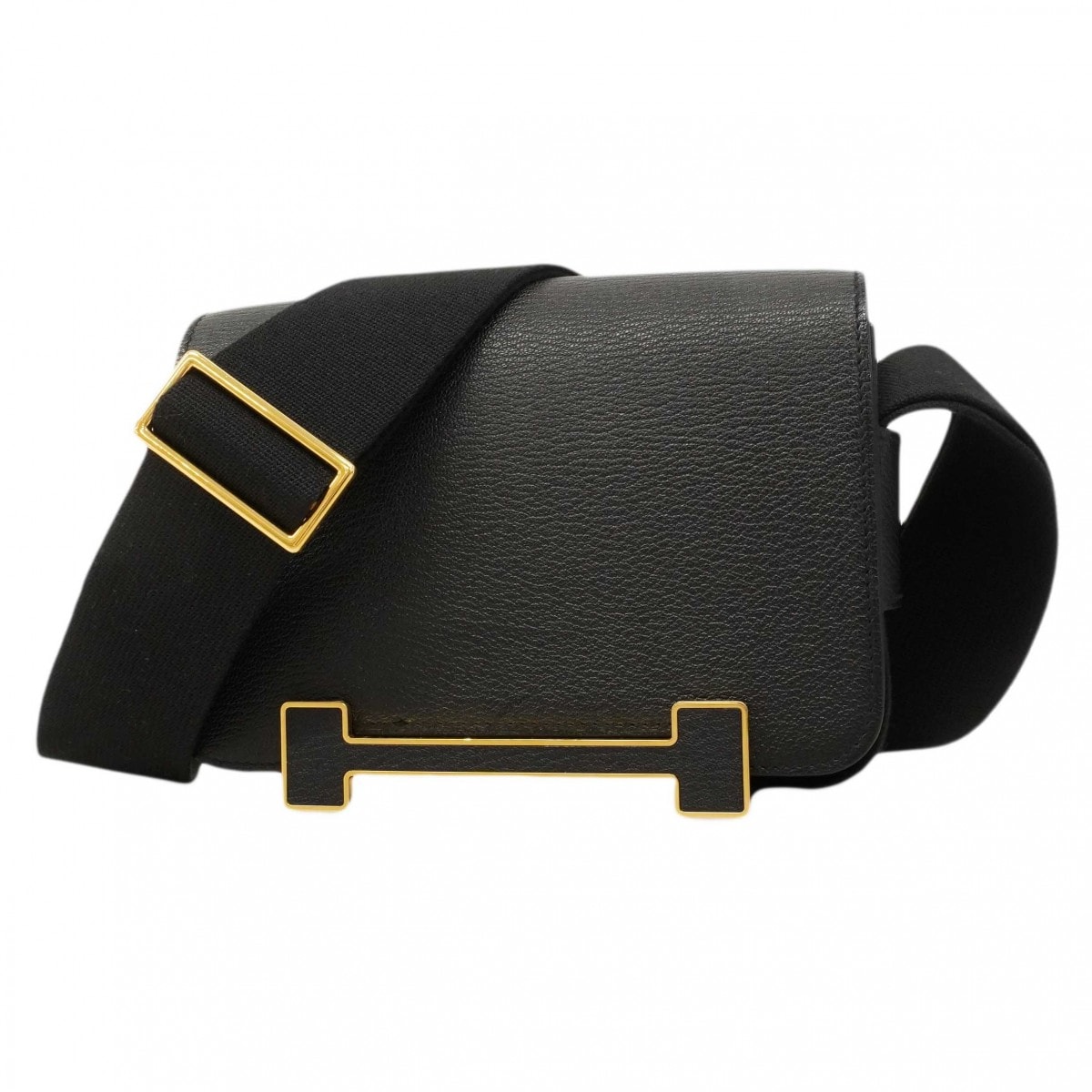 【6dd4043】エルメス ショルダーバッグ ゲタ シェーブル ブラック ゴールド金具 U刻印【中古】レディース