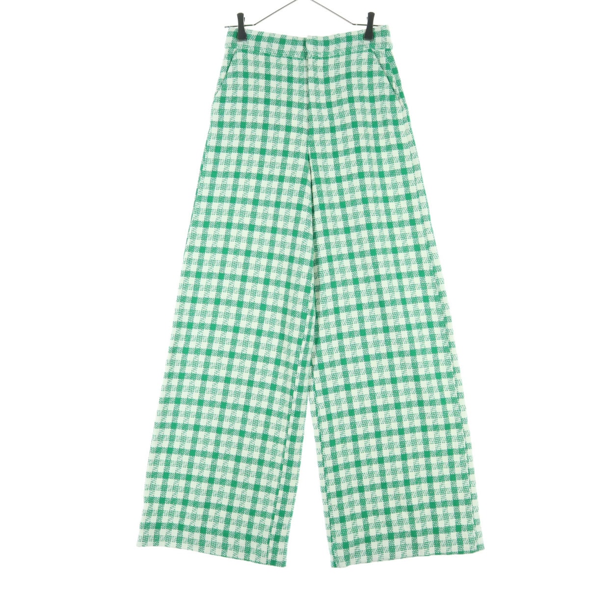 美品 ZARA ザラ チェック柄 ワイドパンツ XS グリーン
