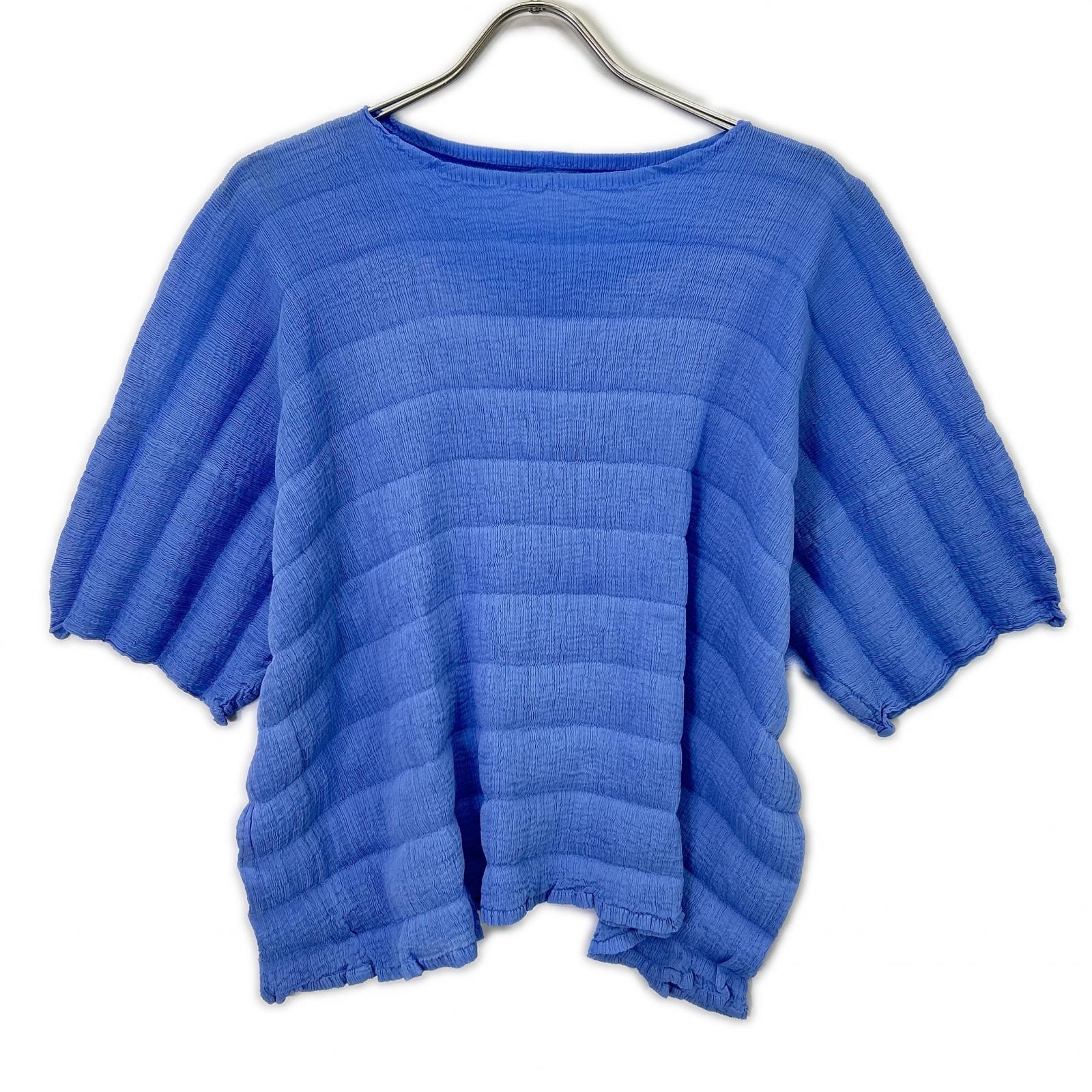 ミーイッセイミヤケ MI62FK361 ブルー RIPPLE SEE-THROUGH CREPE ブラウス