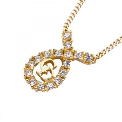 【6jdb0513-k】クリスチャンディオール ネックレス CDロゴ GPメッキ ラインストーン ゴールド【中古】レディース