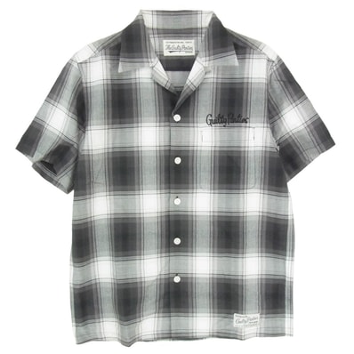 WACKO MARIA ワコマリア 12SS 12SS-OMB-17 ロゴ刺繍 オンブレ チェック レーヨン オープンカラー 半袖 シャツ ブラック系 S【中古】