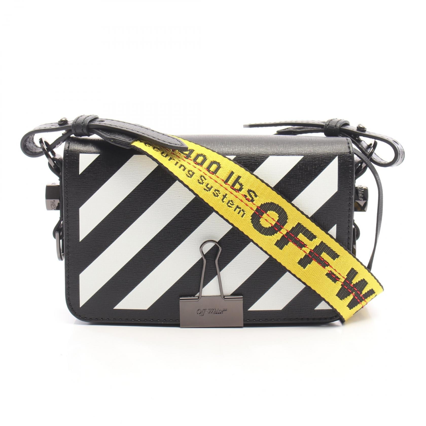 オフホワイト OFF-WHITE ダイアゴナル バインダー フラップバッグ ショルダーバッグ バッグ レザー メンズ ブラック系 / ホワイト系 【中古】