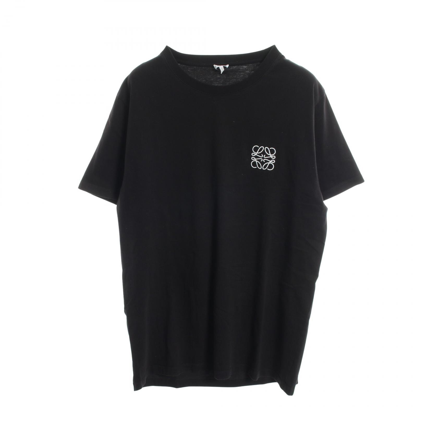 ロエベ LOEWE アナグラム刺繍 クルーネック 半袖Tシャツ 衣料品 トップス コットン メンズ ブラック系 【中古】