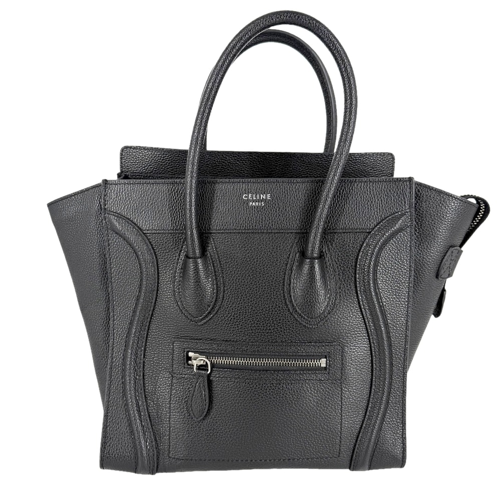CELINE セリーヌ トートバッグ ラゲージ マイクロショッパー レザー ブラック 黒 シルバー金具 レディース【中古品】