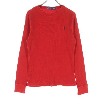 美品 POLO RALPH LAUREN ポロラルフローレン ワンポイントロゴ 長袖 コットン サーマル Tシャツ S レッド ワッフル