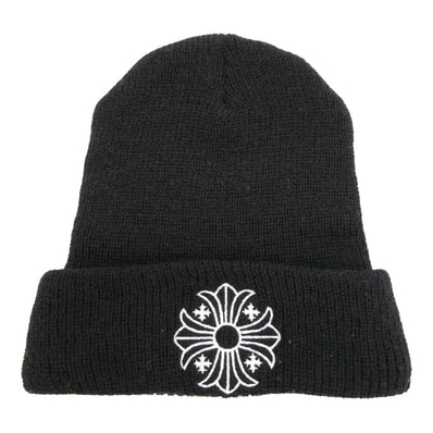 CHROME HEARTS クロムハーツ(原本無) WOOL WATCH CAP CHプラス ウール ウォッチ キャップ ロゴ刺繍 ビーニー ニット キャップ ブラック系 23cm【中古】