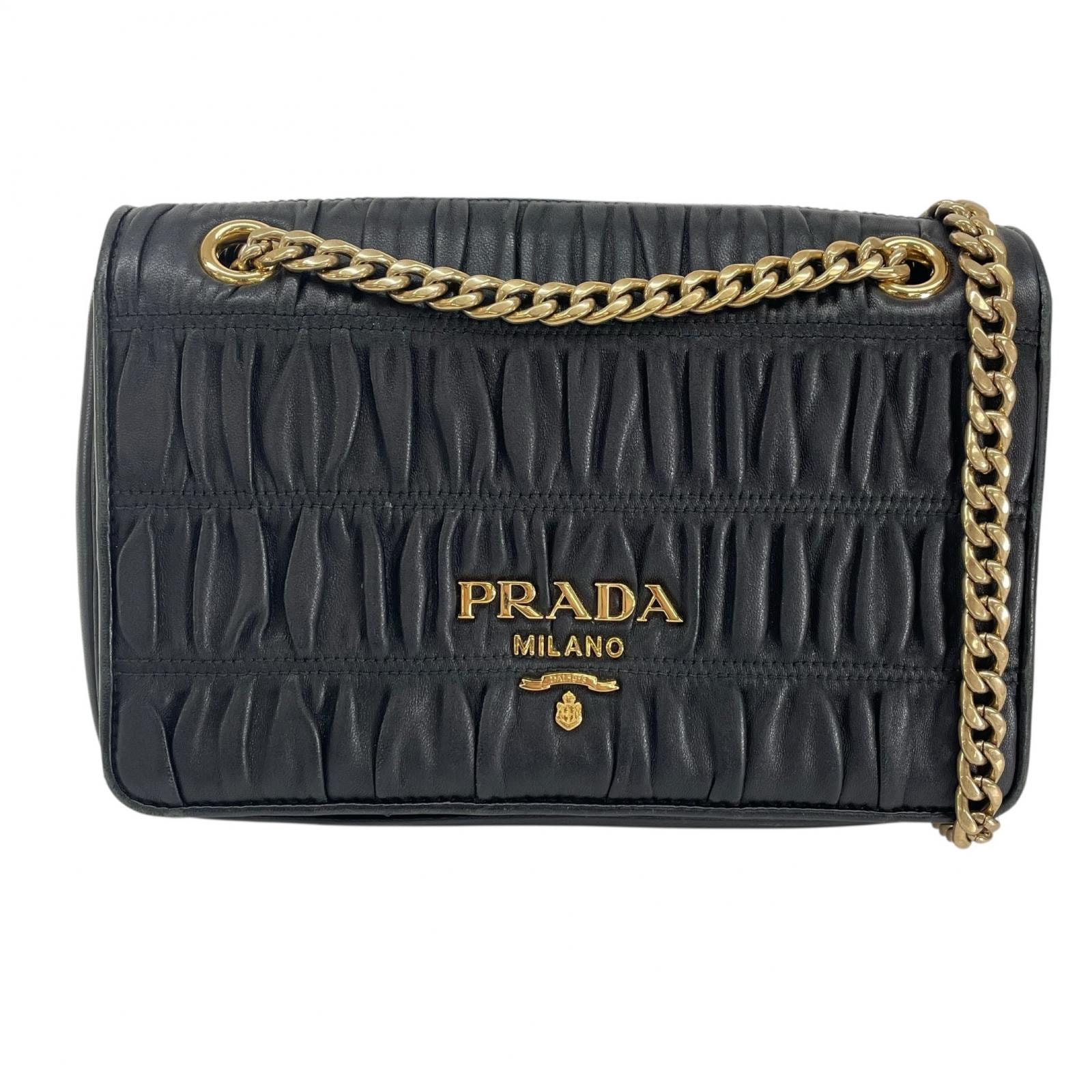 PRADA プラダ 1BD147 ショルダーバッグ レザー ブラック レディース【中古】