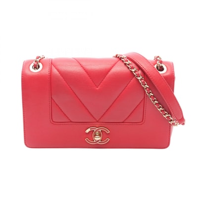 シャネル CHANEL シェブロン Vステッチ ショルダーバッグ バッグ レザー レディース レッド系 【中古】