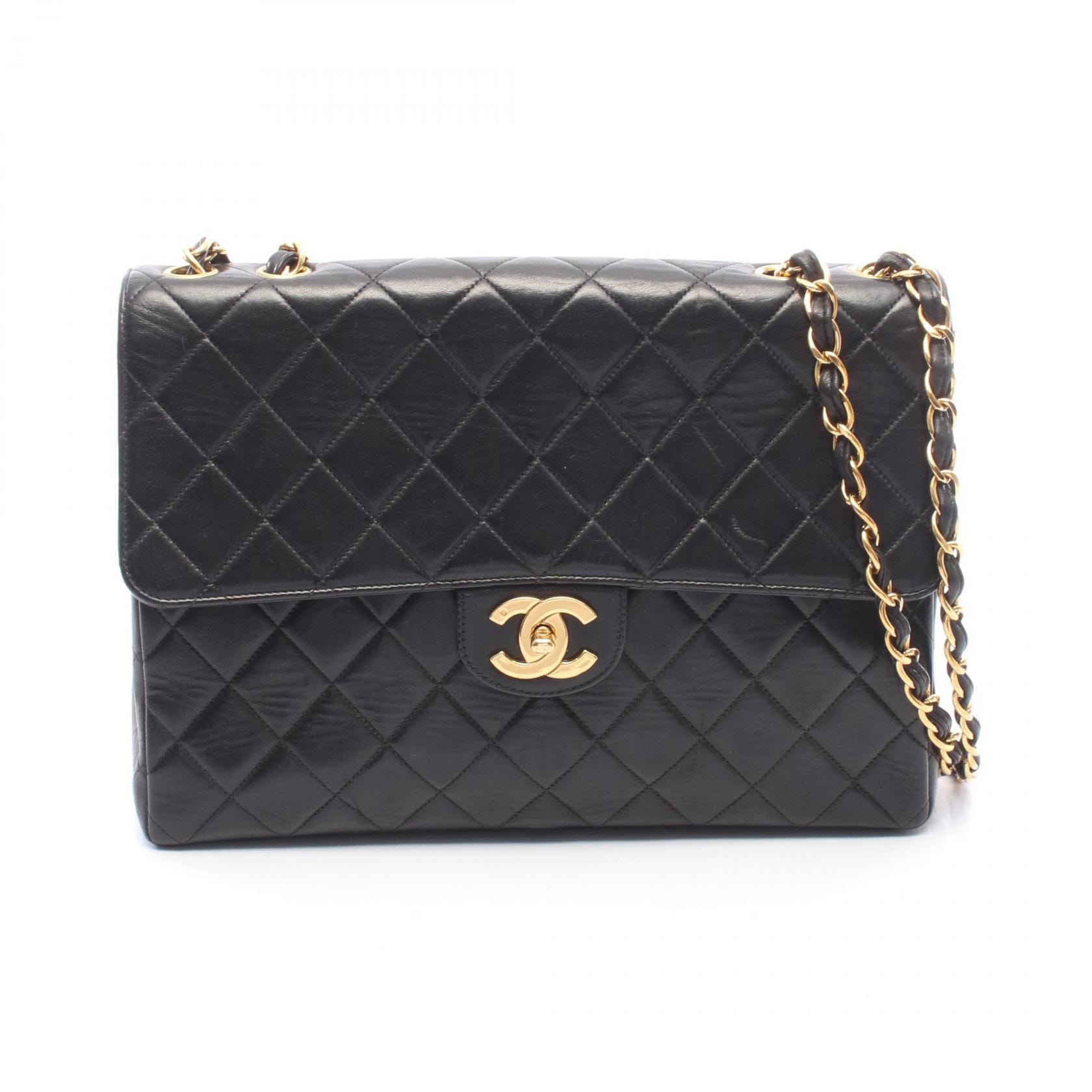 シャネル CHANEL デカマトラッセ30 シングルフラップ ショルダーバッグ バッグ ラムスキン(羊革) レディース ブラック系 【中古】