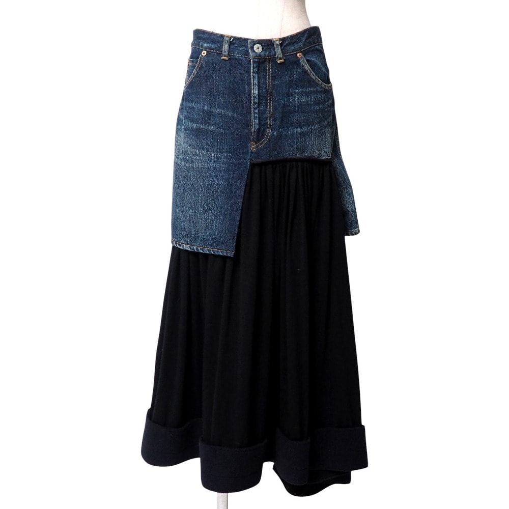Yohji Yamamoto ヨウジヤマモト ロングスカート デニム切替 変形 アシンメトリー ブランド古着【中古】20250908/RA5999