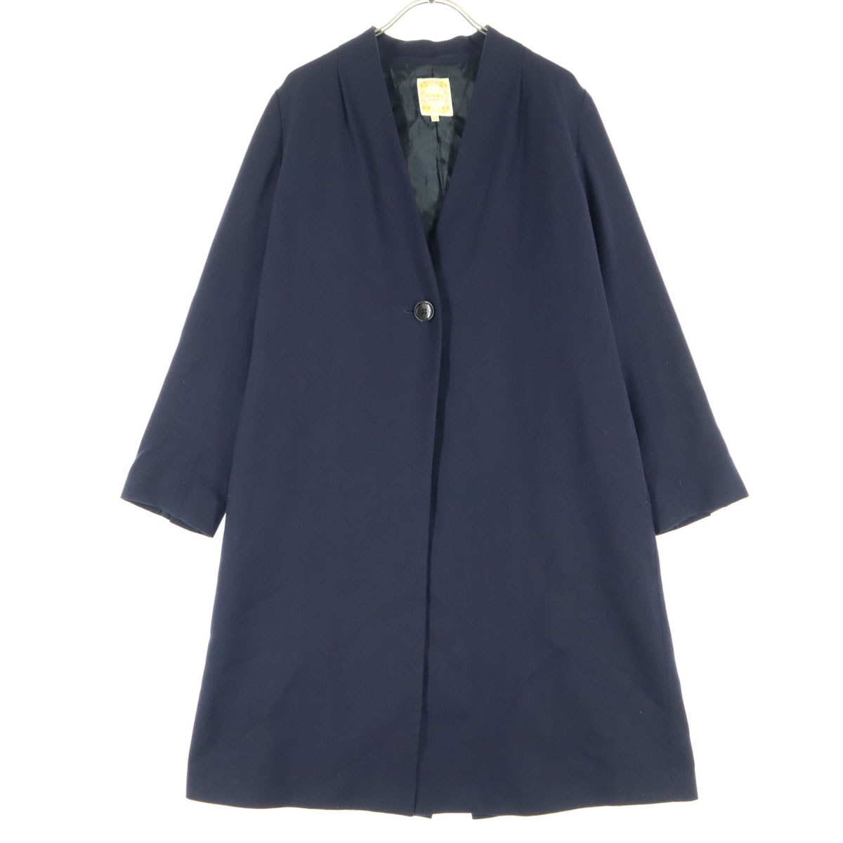 美品 BEAMS HEART ビームスハート 長袖 ノーカラーコート ネイビー