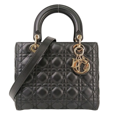 Christian Dior クリスチャンディオール レディディオール ミディアム 2WAY ショルダーバッグ ハンドバッグ M0565ONGE レザー ブラック レディース【中古】