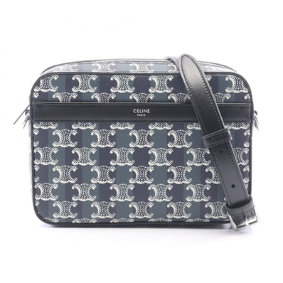 セリーヌ CELINE トリオンフ スモールメッセンジャー ストライプ ショルダーバッグ バッグ PVCコーティングキャンバス レザー メンズ レディース グリーン系 / ブラック系 / ホワイト系 113942GUL07TH 【新品】