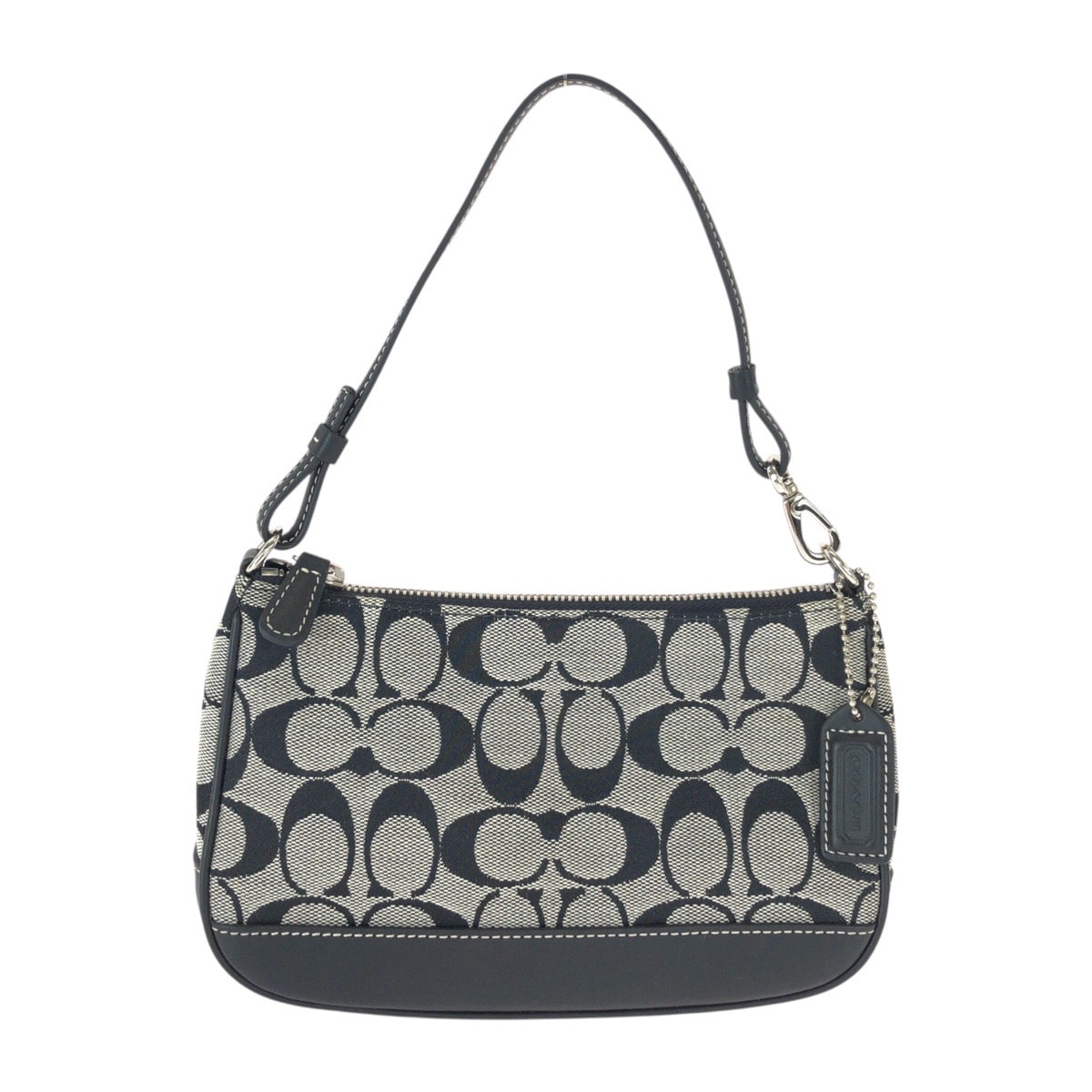 美品 COACH コーチ シグネチャー ブラック 黒 グレー シルバー金具 キャンバス レザー/ ハンドバッグ アクセサリーポーチ 601117 【中古】