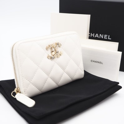 極美品 CHANEL シャネル マトラッセ コインケース AP3840 コインケース ホワイト ラムスキン レディース