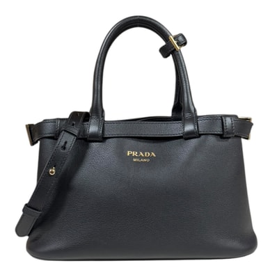 プラダ ダブルベルト付きスモールバッグ ショルダーバッグ レザー 1BA418 ブラック レディース PRADA 中古