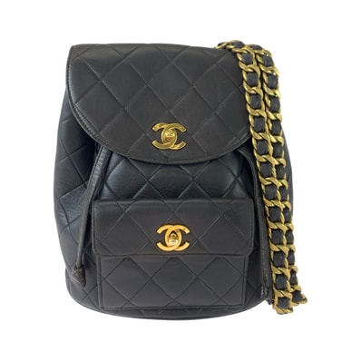 CHANEL シャネル ヴィンテージ マトラッセ ターンロック ココマーク ブラック 黒 ゴールド金具 レザー リュックサック バックパック 1-0292913 【中古】