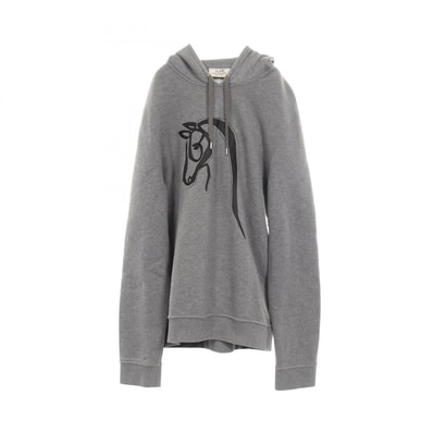 エルメス HERMES ホースレザーパッチ パーカー 衣料品 トップス コットン メンズ グレー系 【中古】