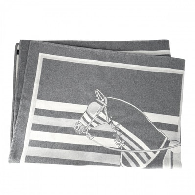 HERMES エルメス 雑貨 大判 プレード ジャカード ブランケット 馬 ホース H103867M ウール グレー ユニセックス 秋 冬 美品【中古品】