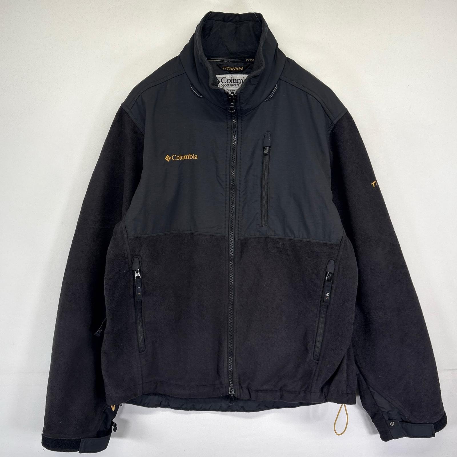 古着 コロンビア Columbia フルジップフリースジャケット デナリタイプ ワンポイントロゴ アウトドア M  ブラック メンズ