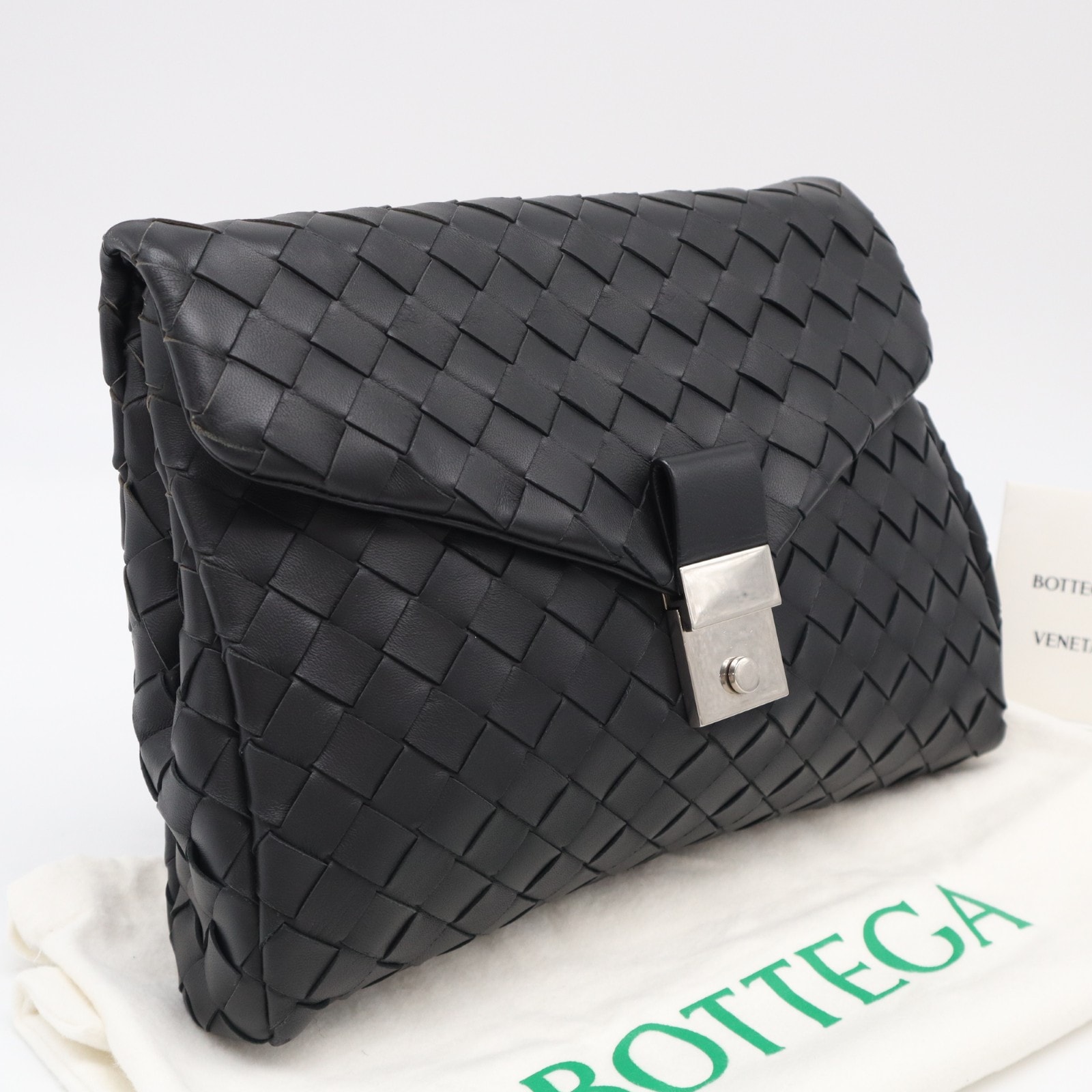 美品 BOTTEGAVENETA ボッテガヴェネタ イントレチャート中 クラッチバッグ 630236 クラッチバッグ ブラック ラムスキン メンズ