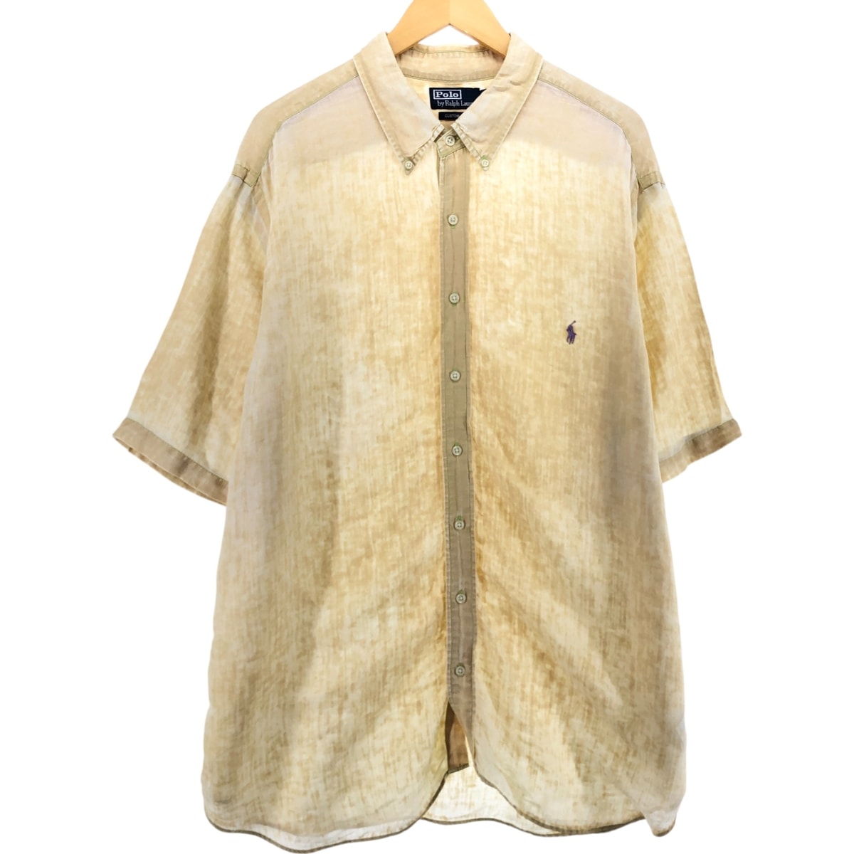 古着 ラルフローレン Ralph Lauren POLO by Ralph Lauren CUSTOM FIT 半袖 リネン ボタンダウンシャツ メンズXL相当/eaa539764