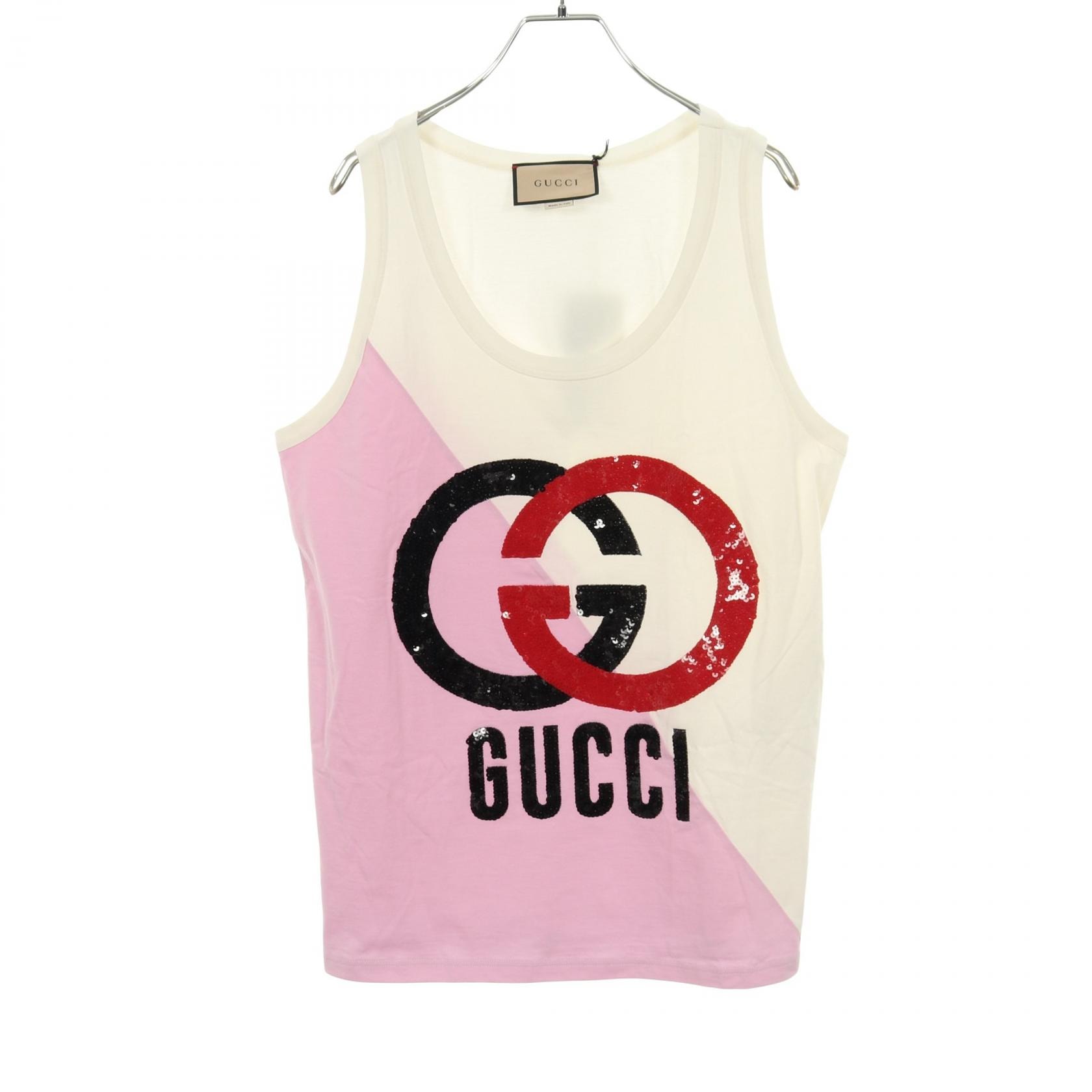 グッチ GUCCI インターロッキング G タンクトップ 衣料品 トップス コットン レディース ホワイト系 / ピンク系 / マルチカラー 【中古】
