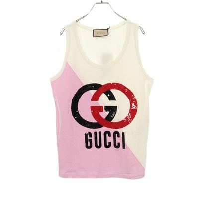 グッチ GUCCI インターロッキング G タンクトップ 衣料品 トップス コットン レディース ホワイト系 / ピンク系 / マルチカラー 【中古】