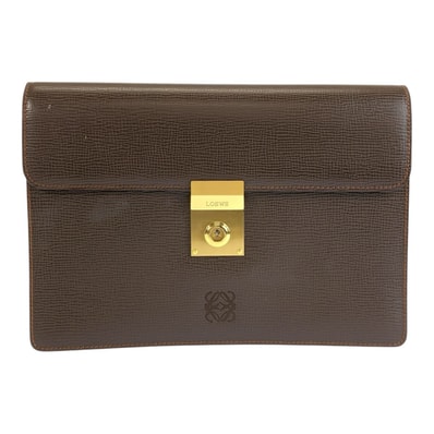 美品 LOEWE ロエベ アナグラム ブラウン ゴールド金具 レザー クラッチバッグ セカンドバッグ 604625 【中古】
