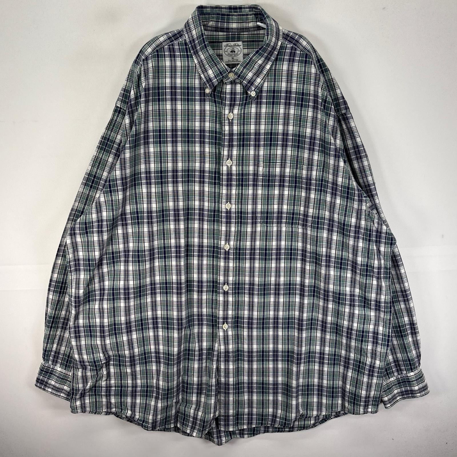 古着 ブルックスブラザーズ Brooks Brothers 長袖シャツ ボタンダウン 胸ポケット XL  ネイビー系 チェック メンズ