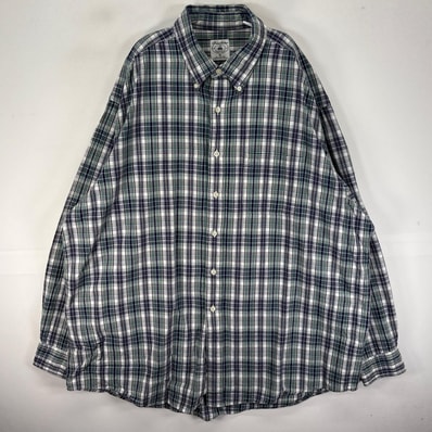 古着 ブルックスブラザーズ Brooks Brothers 長袖シャツ ボタンダウン 胸ポケット XL ネイビー系 チェック メンズ