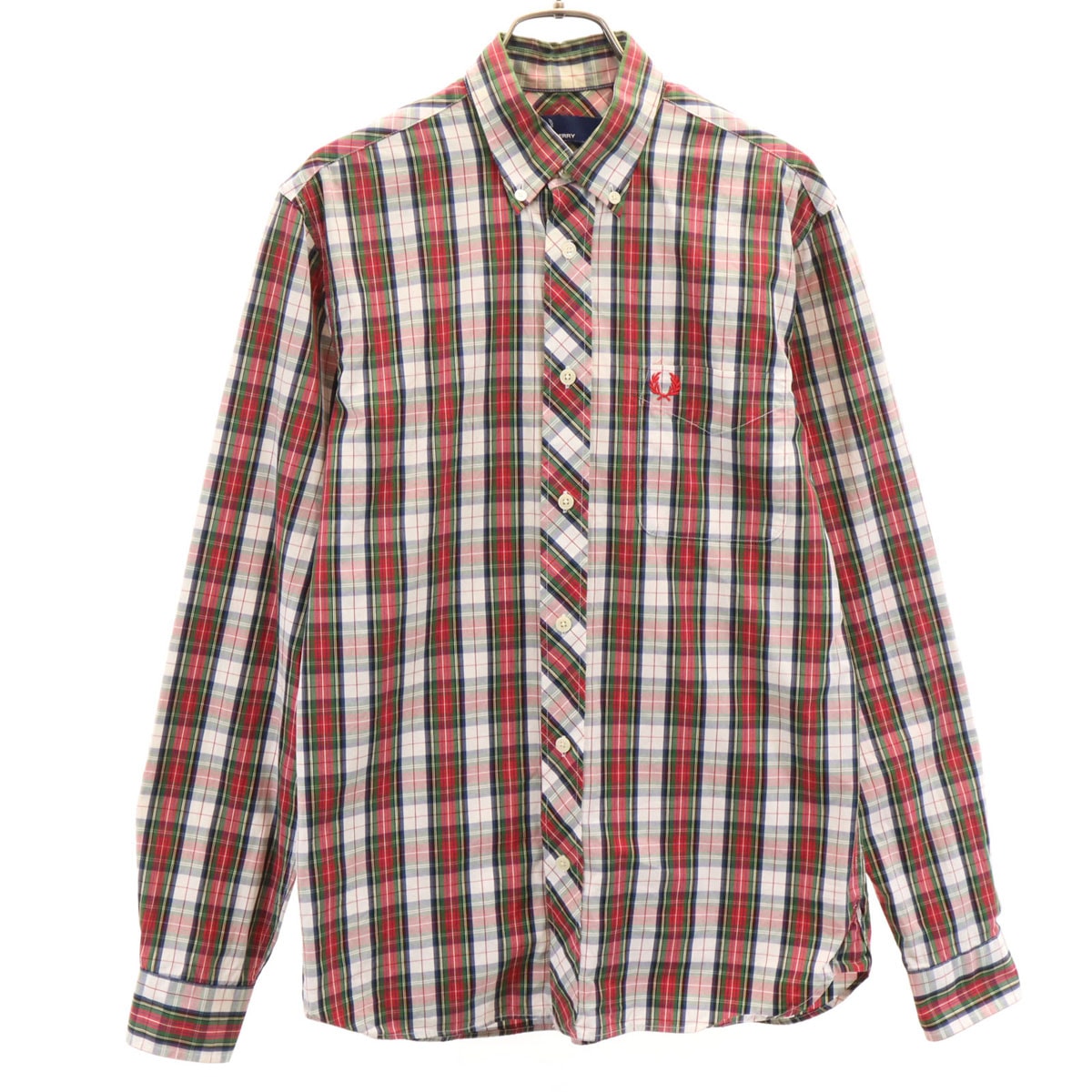 FRED PERRY フレッドペリー チェック柄 長袖 ボタンダウンシャツ S レッド