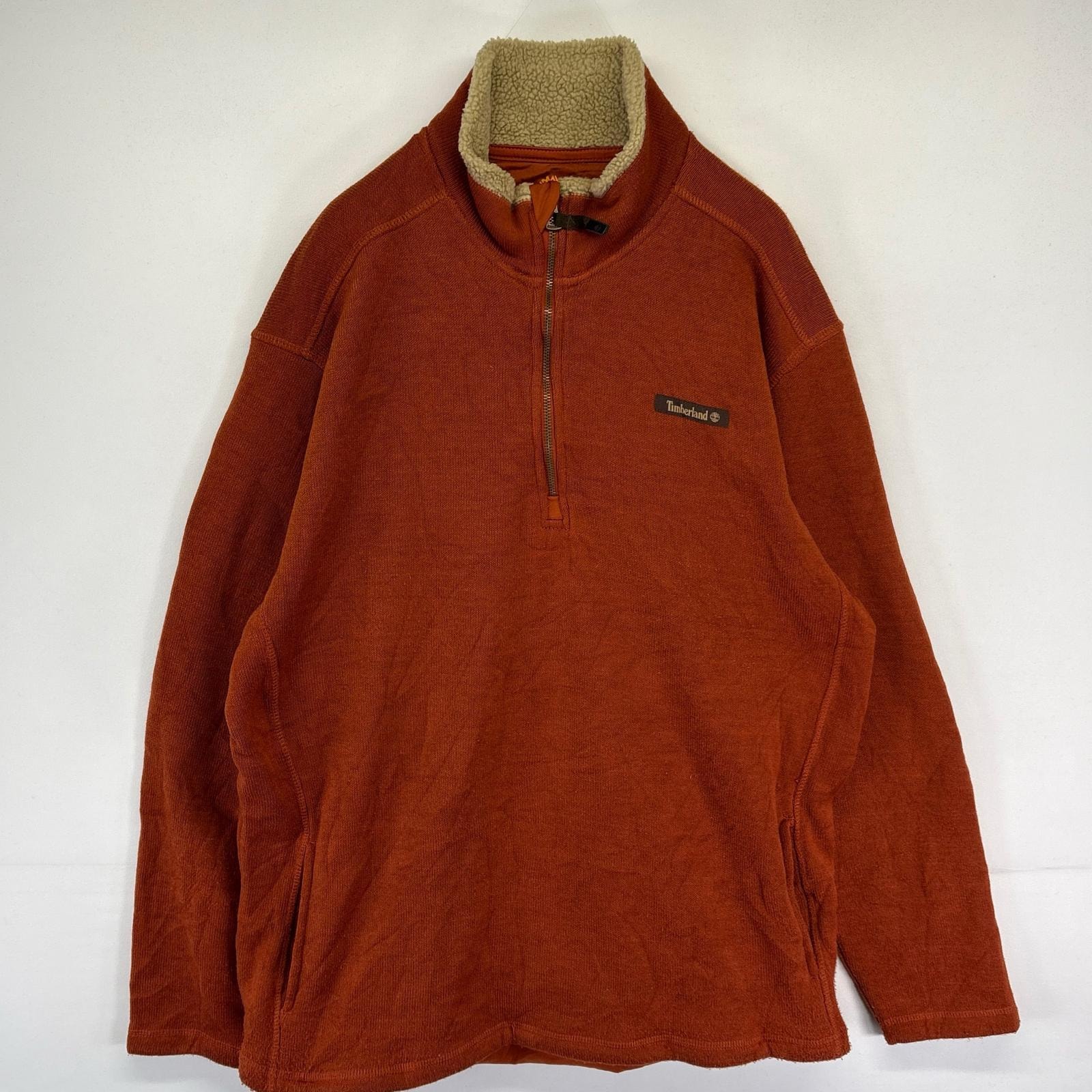 古着 ティンバーランド Timberland フリース ジャケット ハーフジップ プルオーバー ワンポイントロゴ XL  オレンジ系 メンズ