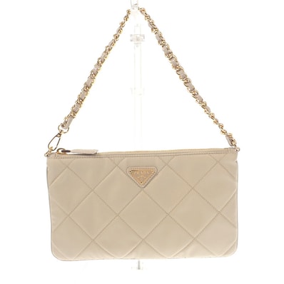 プラダ PRADA チェーン ショルダーバッグ 1NI054 ハンドバッグ テスートインプントゥ ナイロン ベージュ ゴールド金具 レディース【中古】【Aランク】