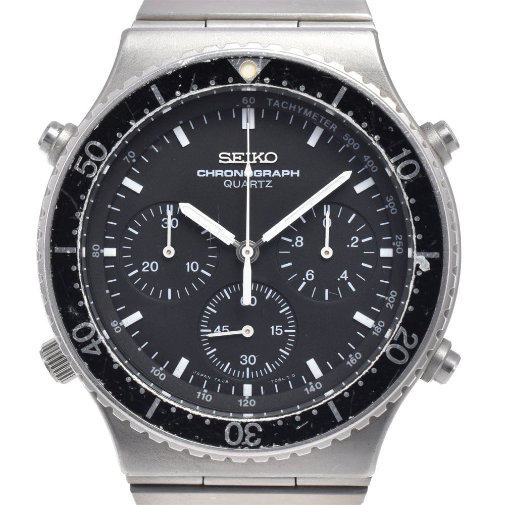 セイコー SEIKO 7A28-7040 スピードタイマー クロノグラフ ブラック クォーツ メンズ 腕時計 Q#146074