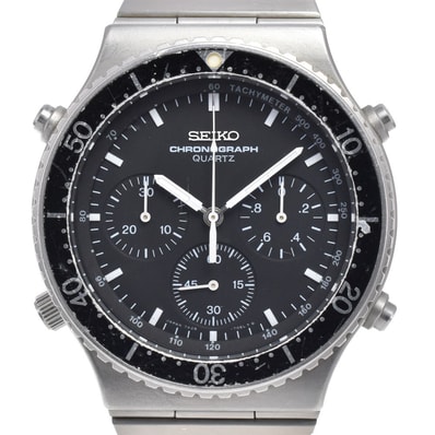 セイコー SEIKO 7A28-7040 スピードタイマー クロノグラフ ブラック クォーツ メンズ 腕時計 Q#146074