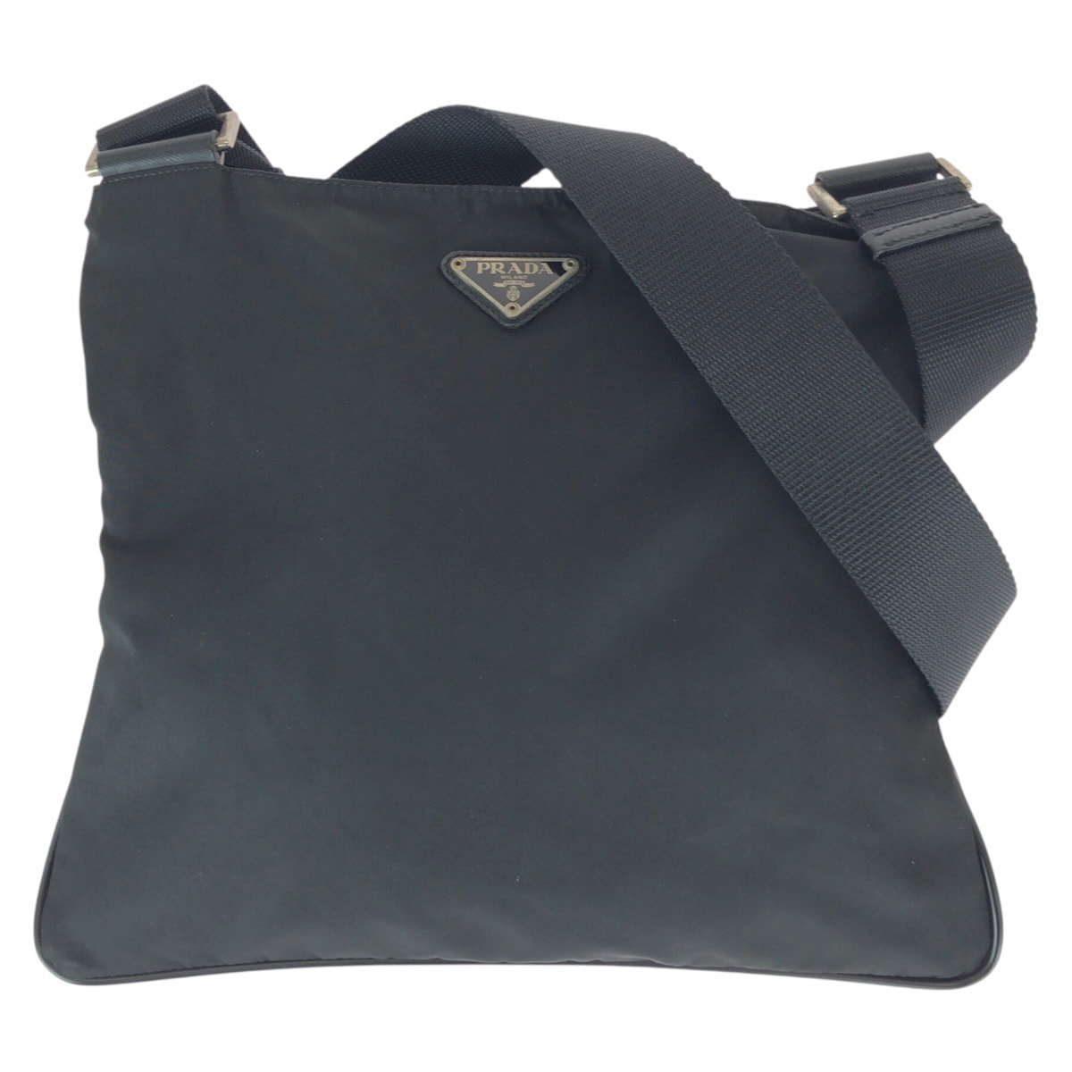 美品 PRADA プラダ テスート 三角ロゴプレート ブラック シルバー金具 ナイロン レザー/ ショルダーバッグ メッセンジャーバッグ 600673 【中古】